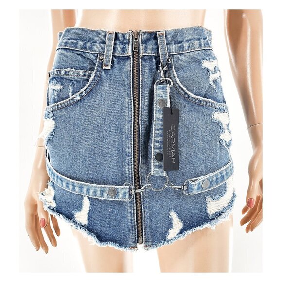 CARMAR Beatrice Distressed Denim Mini Skirt NWT - Picture 1 of 11